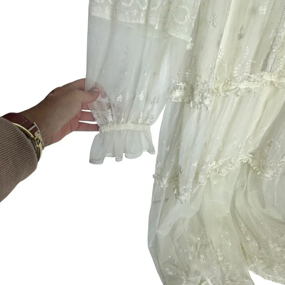 FINAL LAST CHANCE NWOT Free People Stevie Sheer Lace Ivory Maxi Dress xs - Picture 11 of 15